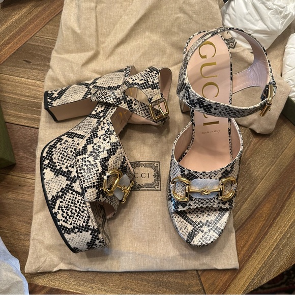 Gucci Baby Horsebit Platform Sandal Python Heels New EU 41 - Picture 1 of 8